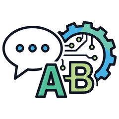 Obraz premium Outline Style Icon: Speech Bubble, Tech Gear, Circuit, and Letters A B