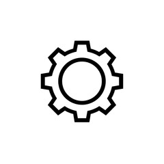 Black & white line art of a gear with a central circular hole. Uniform strokes create a bold outline against a white backdrop