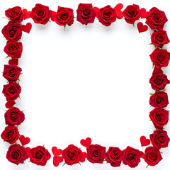 Romantic Border Frame Made of Red Roses and Small Hearts