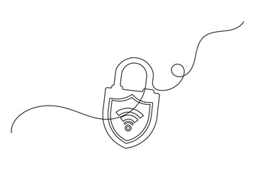 Obraz premium Wireless internet privacy lock icon continuous one line art minimalist outline vector illustration