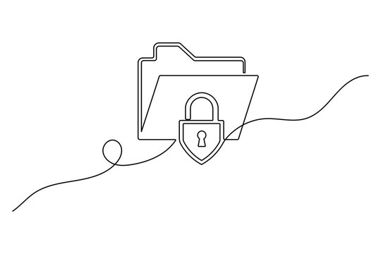 Privacy file folder lock icon continuous one line art minimalist outline vector illustration