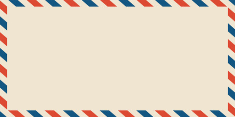 Airmail envelope frame. Commercial envelope. International vintage letter border. Retro air mail postcard with blue and red stripes. Blank correspondence paper template.eps,10