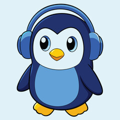 A cute cartoon baby penguin character in a blue winter vector illustration designed as a funny comic animal icon for Christmas art