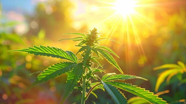 Close-up of cbis plant with vibrant green leaves basking in the sunlight.