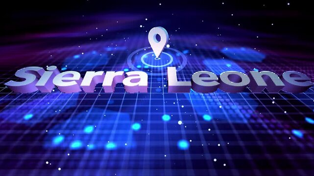 Sierra Leone Location Text Animation on Futuristic Digital Grid Background location, pin, marker, map, country, text