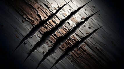 Deep scratches and torn wood texture showing powerful animal claw marks