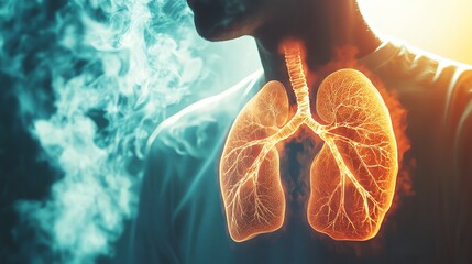 Human lungs illuminated by visual effects.