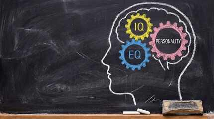 Intelligent human mind concept with IQ EQ and personality gears