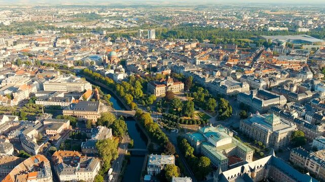 Strasbourg, France. Palais du Rhin - Prussian Neo-Renaissance palace built in the 1880s. Drone footage, Point of interest