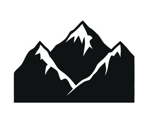 Bold black and white vector illustration of a majestic mountain range with sharp peaks and abstract snow, ideal for adventure, wilderness, and nature exploration branding