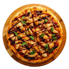 Pizza with mushrooms cheese and baked potato with meat on white background