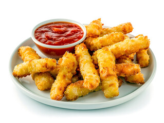 Fototapeta premium Pile of fried mozzarella cheese sticks and dipping sauce