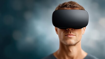 Man immersed in virtual reality person experiences immersive virtual environments with advanced digital technology