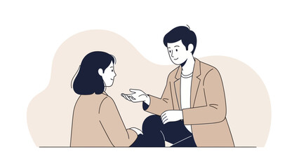 Fototapeta premium Two people talking, illustration of conversation and communication