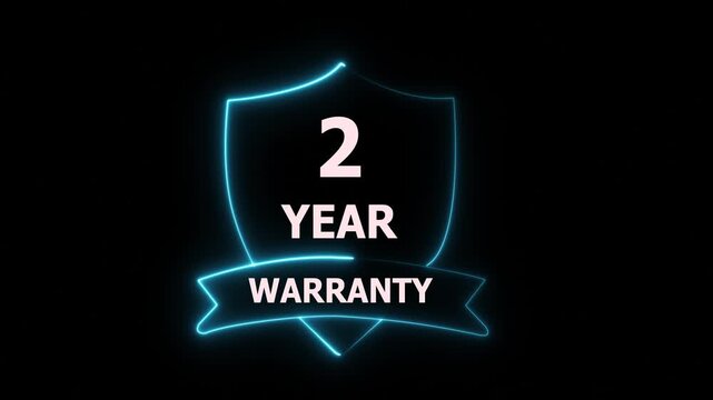 Neon Shield with 2 Year Warranty Text on Black Background