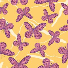 pink butterflies seamless pattern for fashion textile or wallpaper background, insect vector illustration