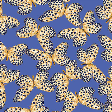 yellow butterflies seamless pattern for fashion textile or wallpaper background, insect vector illustration