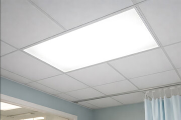 Obraz premium Ceiling mounted led light panel in modern hospital corridor emphasizing energy efficient healthcare infrastructure and facility investment design