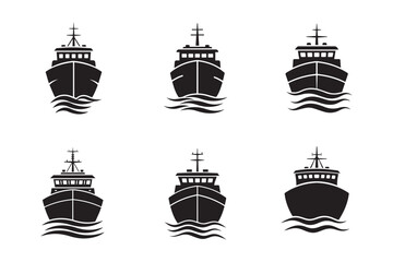 Obraz premium Ship silhouette Fishing boat icon set