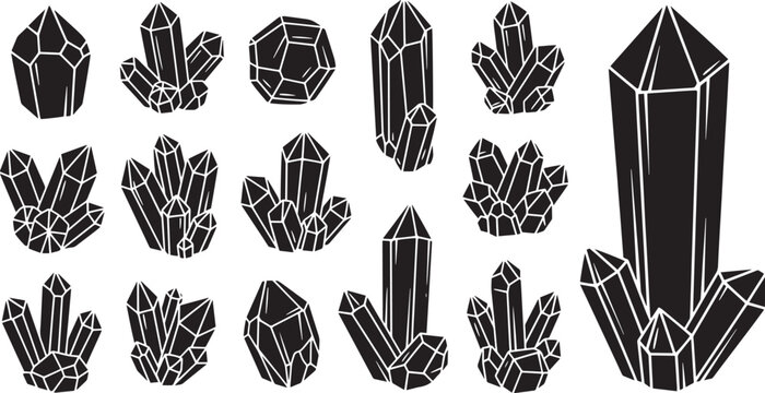 Natural crystal and gem stone collection for mineralogy study icons