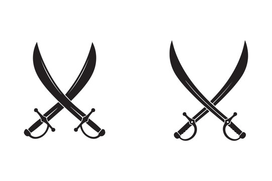 Saber Crossed sword silhouette icon set