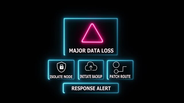 Cybersecurity Alert: Major Data Loss Warning with Response Actions, Digital Neon Lights