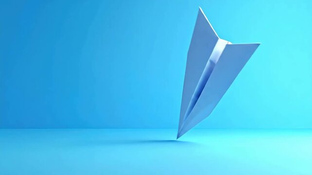 Paper airplane soars against a vibrant blue background, symbolizing freedom and imagination.