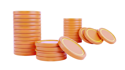 Stacks of Orange Coins with Yellow Edges
