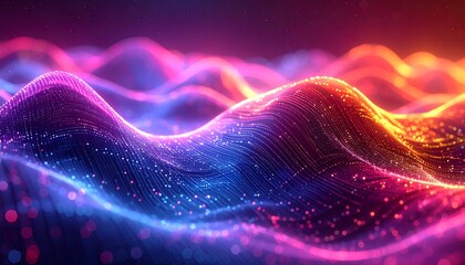 Abstract, glowing wave shapes with vibrant colors