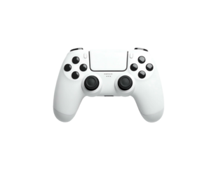 White game controller with black buttons and analog sticks