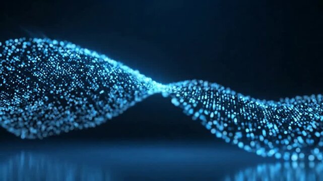 Abstract blue particle wave flowing smoothly, creating a dynamic and futuristic background.