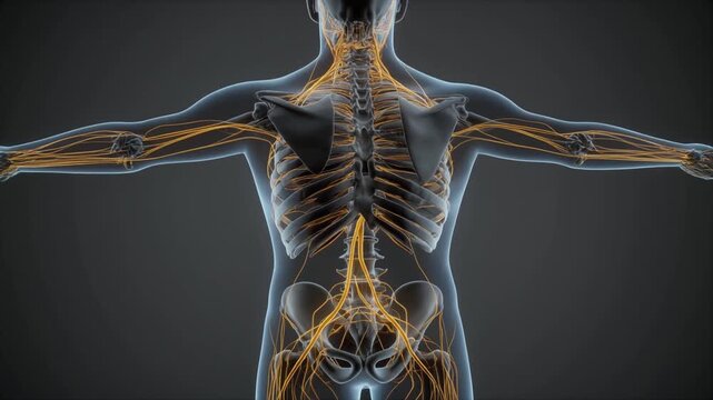 Human body anatomy with highlighted nervous system.
