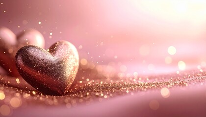 宝石のような輝きを放つピンクゴールドのハート：高級感のあるギフト・広告用バックグラウンド