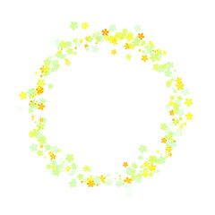 Obraz premium Lively Green and Yellow Scattered Clover Leaf Design Forming a Beautiful Circular Frame, a Fresh Botanical Border for Spring Festivities and Creative Projects