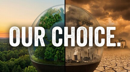 Climate Change Choice Concept Showing Green Earth Versus Industrial Pollution