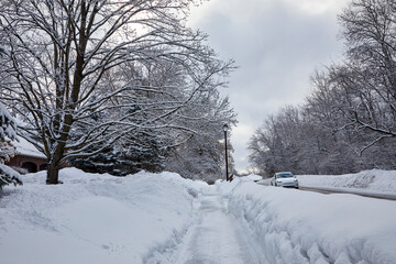 Obraz premium Snow storm covering my neighborhood near Minneapolis Minnesota on a cold winter day