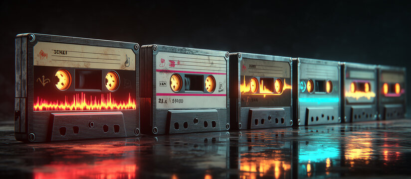 cassete vintage music with soundwave pattern