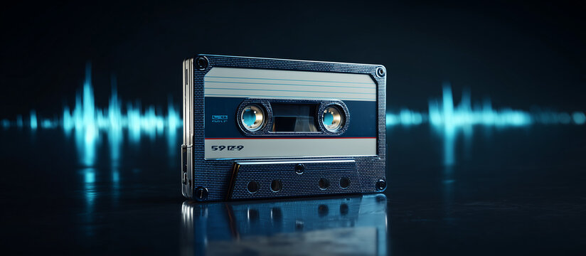 cassete vintage music with soundwave pattern