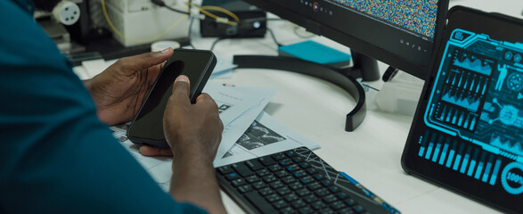 Black engineers are programming in an academic classroom for learning	