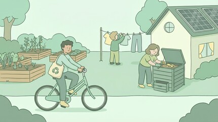 Eco-Friendly Lifestyle Illustration with Recycling Theme