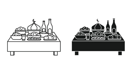 Food and drink display on table