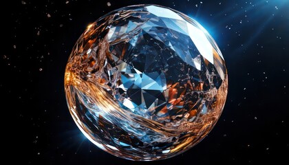 Abstract Crystal Planet - A Mesmerizing Sphere of Light and Color.