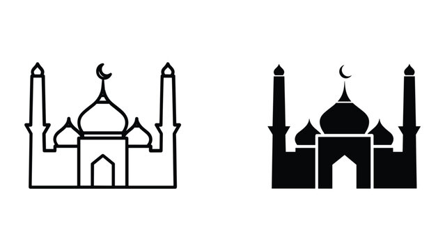 Mosque icon set with crescent moon symbol
