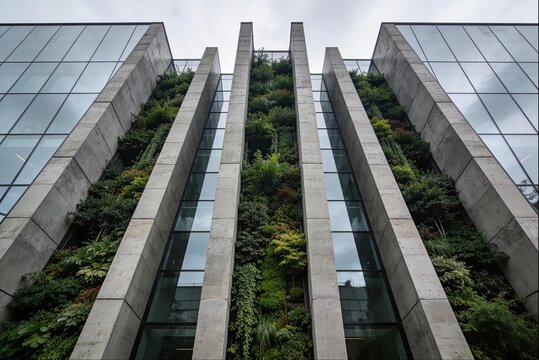 modular museum building composed of three giant, parallel slanted slabs of concrete and glass, mimicking the Adidas Three Stripes logo