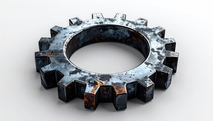 Rusty metal gear on a white surface
