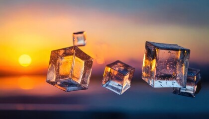 Abstract Ice Cubes Reflecting Sunset Colors - A Captivating Visual.