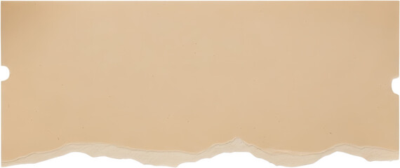 Horizontal strip of weathered aged brown craft paper featuring a torn ragged bottom edge and small punched holes on the sides vintage transparent background texture grunge transparent background