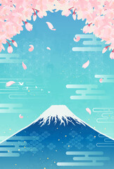桜と富士山のイラスト_縦1