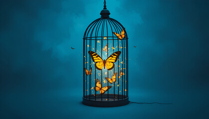 Butterfly Flying from Open Cage Symbolizing Freedom and Transformation