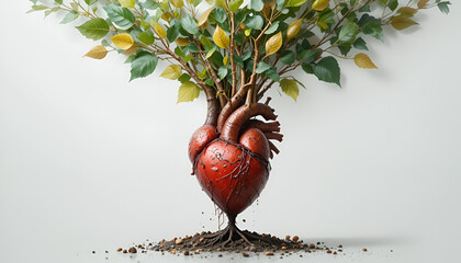 Heart Shaped Tree Growing from Soil Representing Life and Nature